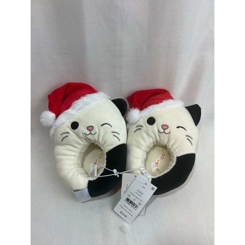 Squishmallows Cam the Cat Santa Hat Christmas Slippers Kids 11/12 Off-White New